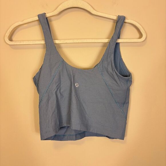 Lululemon Textured Gingham Blue Cropped Align Tank Top Size 6 - Picture 2 of 4